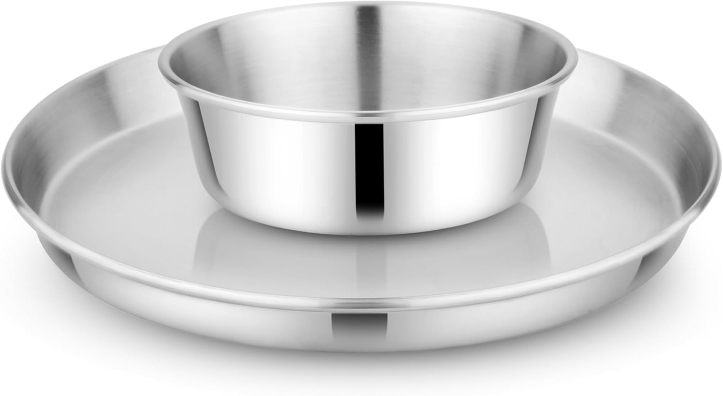 Stainless Steel Plate & Bowl Dinnerware Set